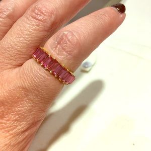 Crystal pink baguette cut crystal ring